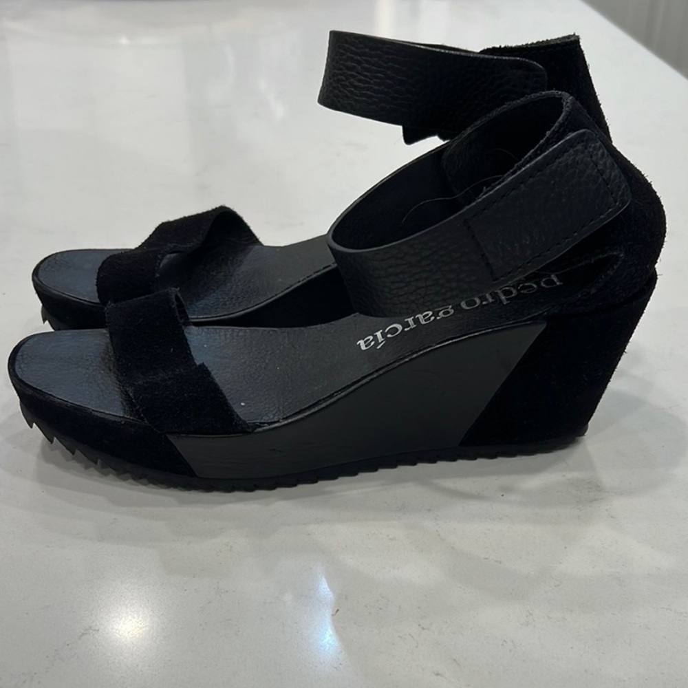 Pedro Garcia Black Suede Wedges with Sleek Design